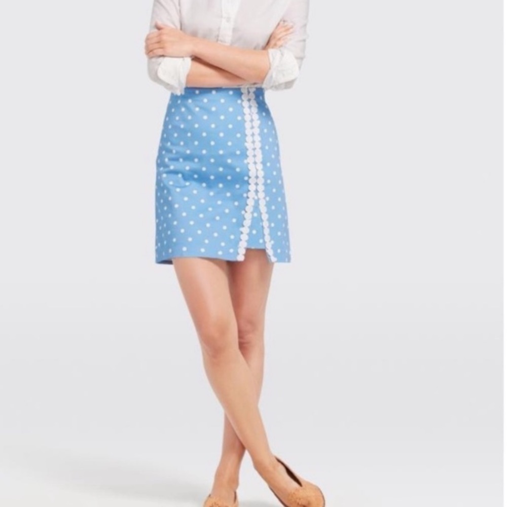 Draper‎ James Womens Size 14 Cotton Polka Dot Mini Skirt Blue and White